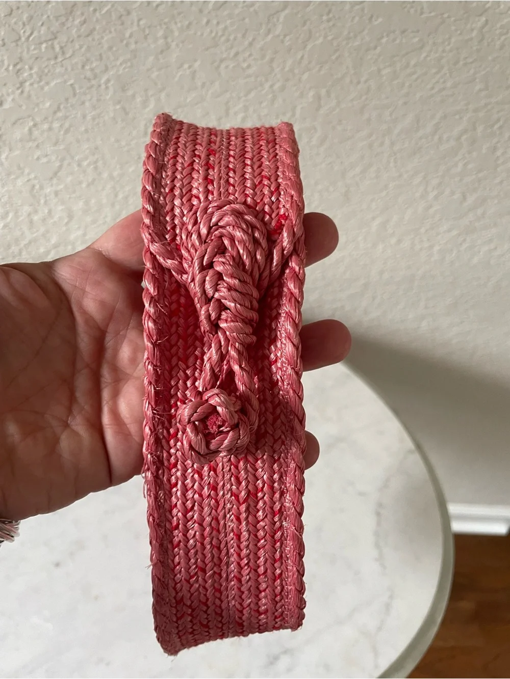 Vintage Dusty Rose Woven Straw Knotted Waist Belt 27